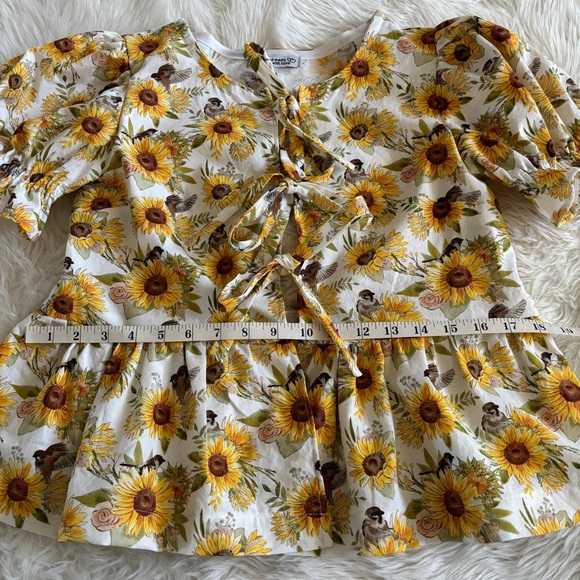 Ganni Inspired Puff Sleeve Tie Front Floral Blouse XS - Picture 5 of 9